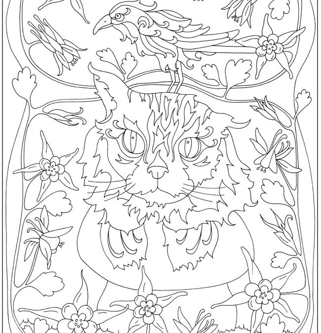 Cats and Birds Free Coloring