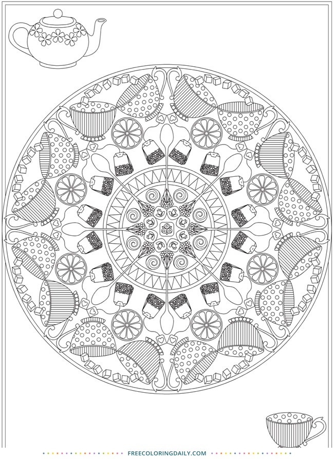 Free Teapot Mandala Coloring Page