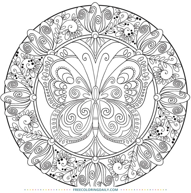 Butterfly Mandala Free Coloring Page