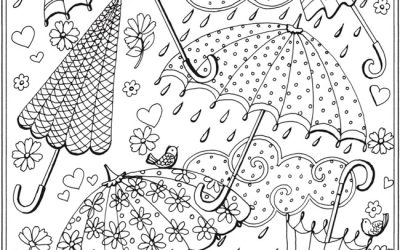 Umbrellas & Raindrops Free Coloring Sheet