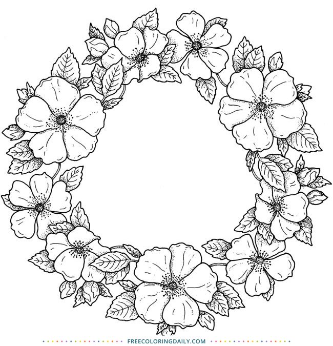 Free Floral Wreath Coloring