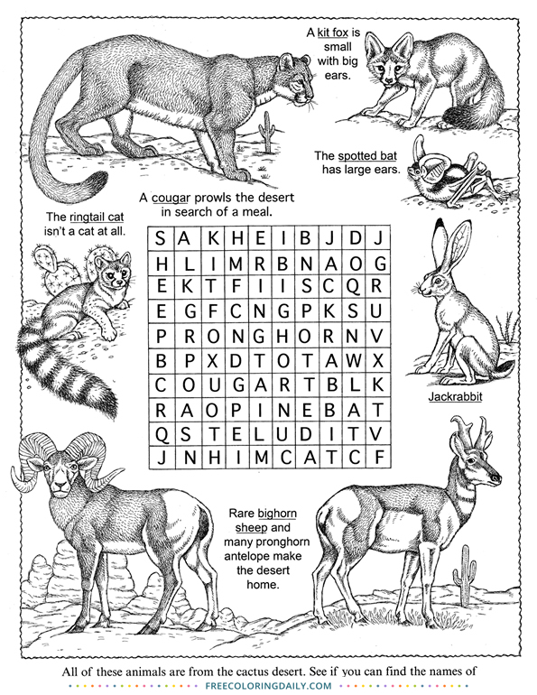Free Animal Word Search Coloring