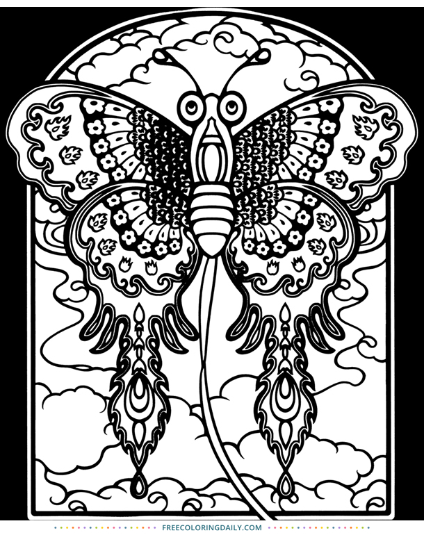 Stained Glass Butterfly Free Coloring