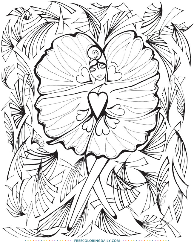 Heart Flower Fairy Free Coloring