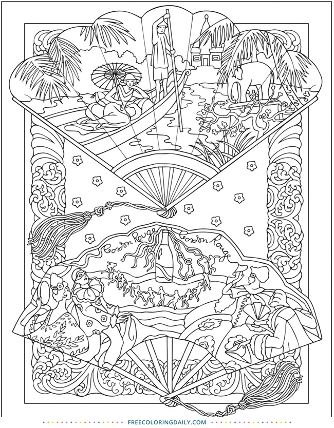 Free Asian Fan Coloring Page