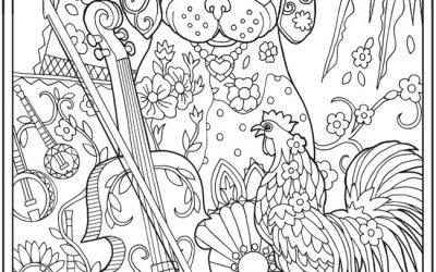 Dog with Rooster & Violin Free Coloring
