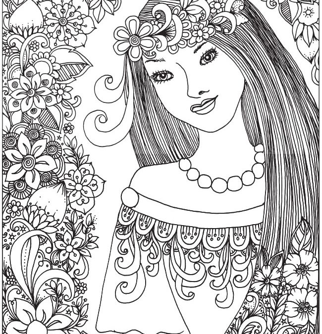 Lovely Lady Floral Free Coloring Page