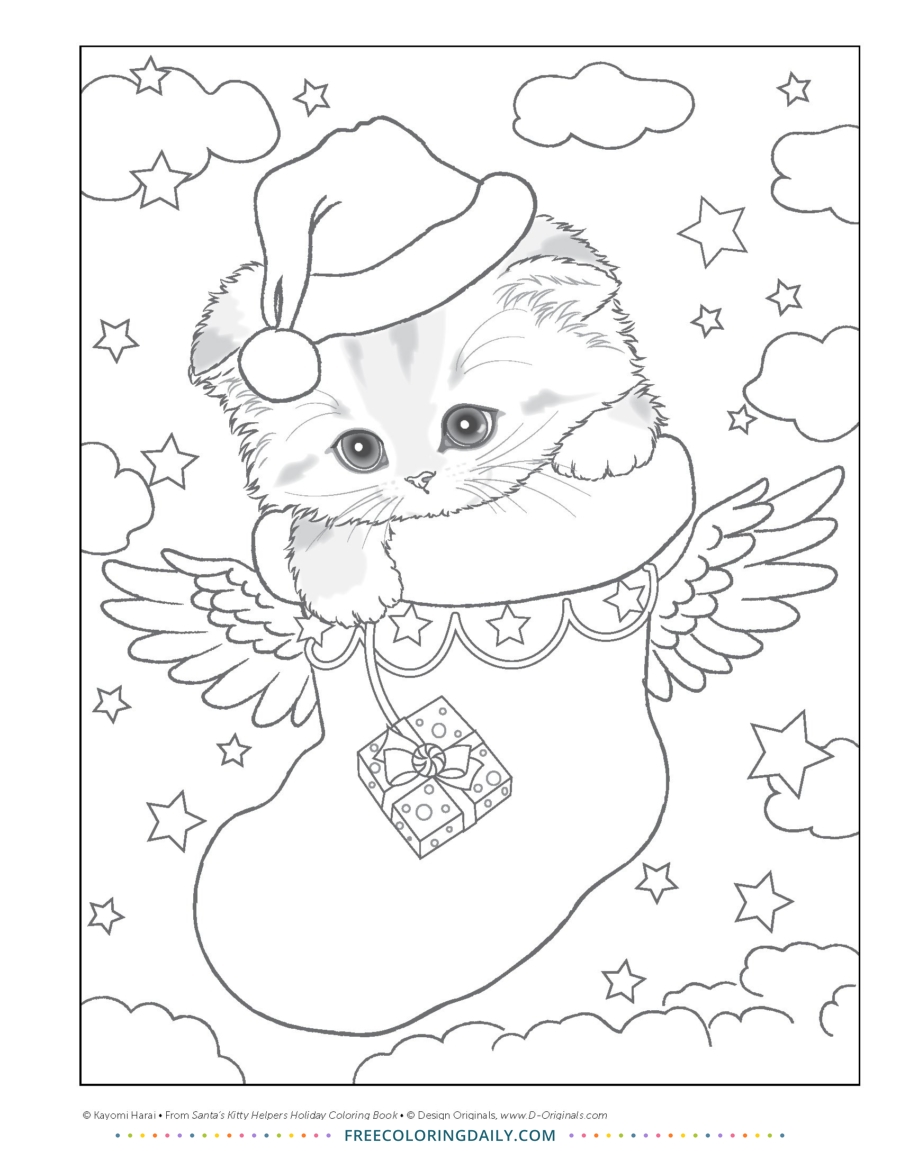 Christmas Cat Coloring Page