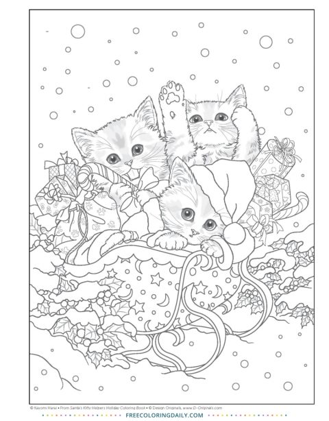 Free Christmas Kittens Coloring | Free Coloring Daily