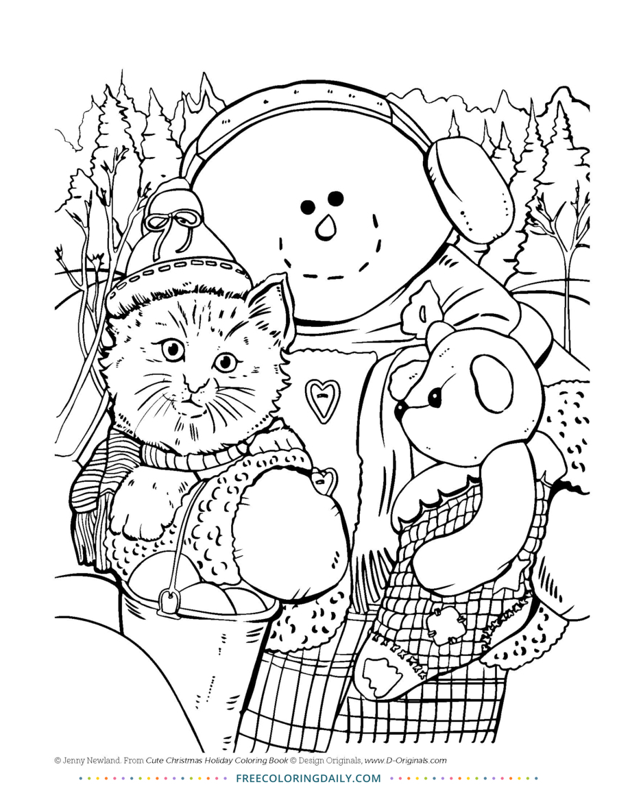 Free Christmas Fun Cat Coloring Page