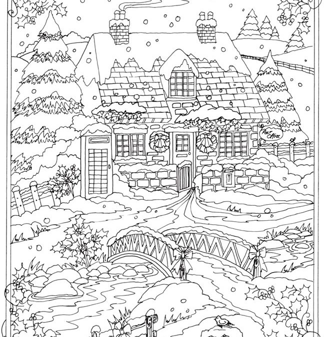 Snowy Scene – Free Coloring Page