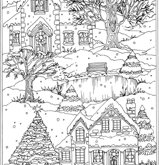 Free Coloring Page – Snowy Village