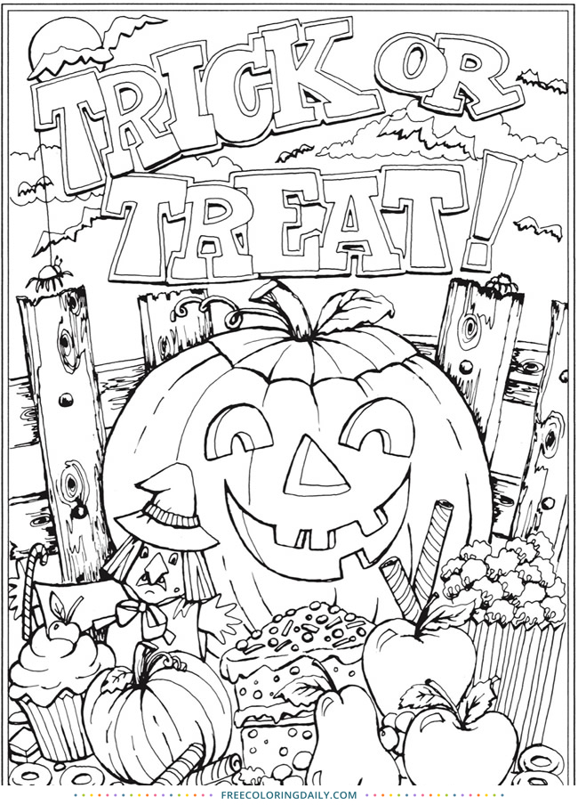 Free Trick or Treat Pumpkin Coloring Page