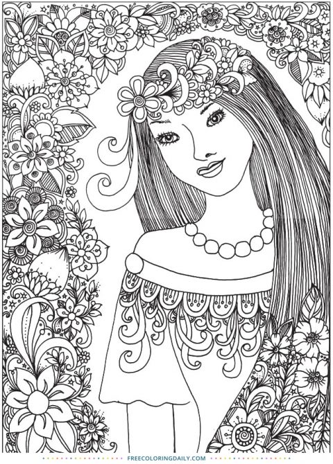 Free Coloring – Flower Girl | Free Coloring Daily