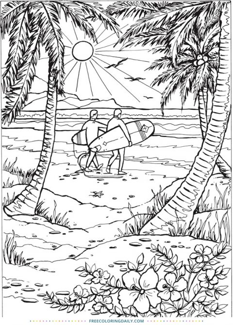 Free Beach Scene Coloring Free Coloring Daily