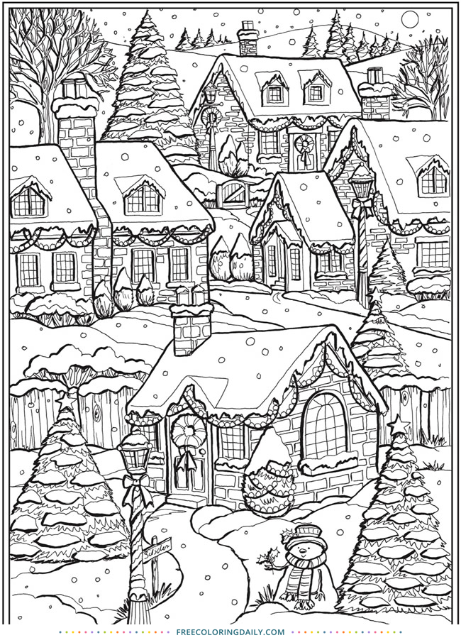 Free Snowy Scene Coloring Page