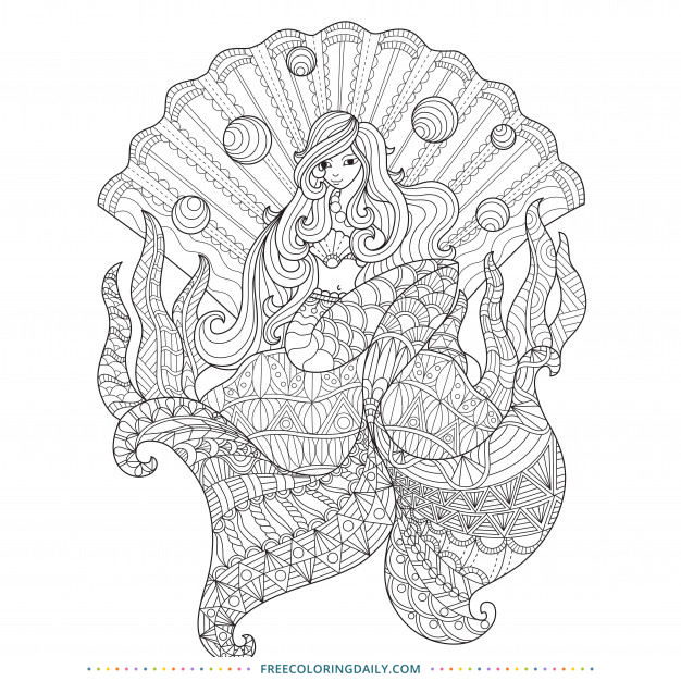 Free Seashell Mermaid Coloring Page