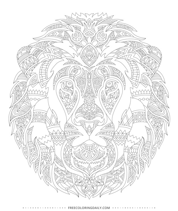 Free Patterned Lion Coloring Page