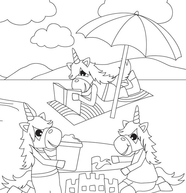 Free Beach Unicorns Coloring Page