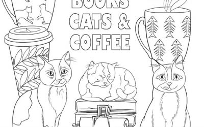 Books Cats & Coffee Coloring