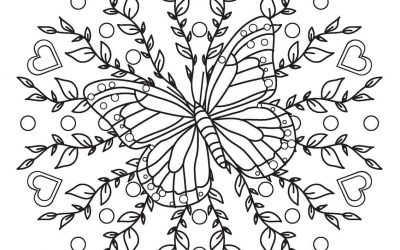 Free Butterflies & Hearts Coloring Page