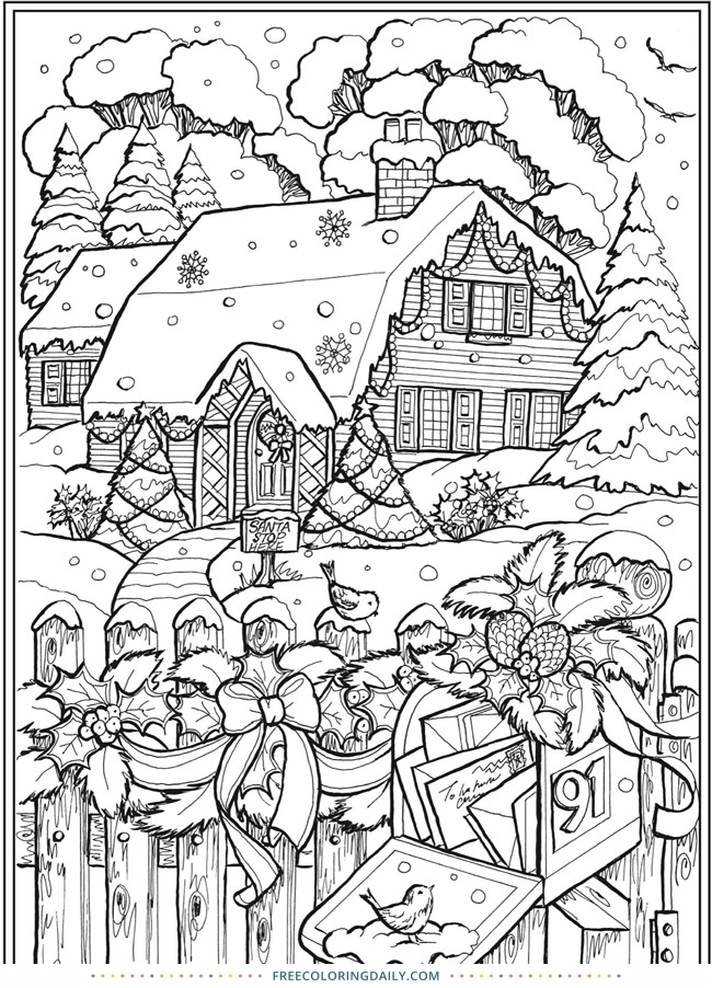 Free Snowy Christmas Coloring Page