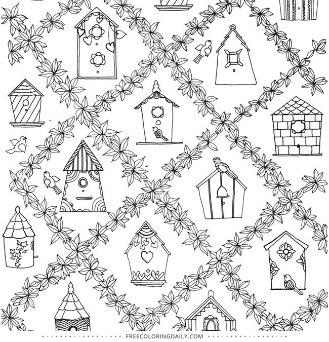 Free Cute Birdhouse Coloring Page