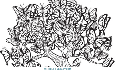 Free Butterfly Tree Coloring Page