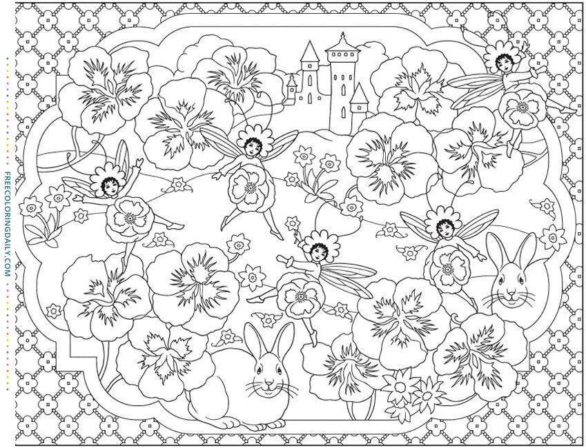 Free Bunny & Flowers Coloring