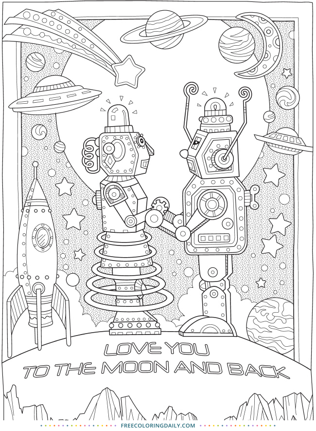 Free Robot Love Coloring Page