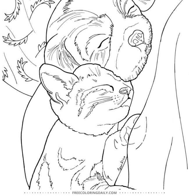 Free Dog & Cat Cuddling Coloring