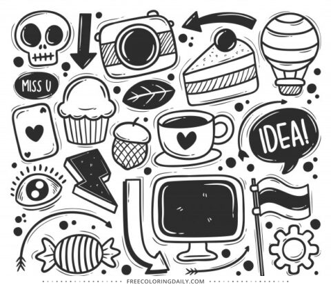 Free Fun Doodle Icons Coloring | Free Coloring Daily