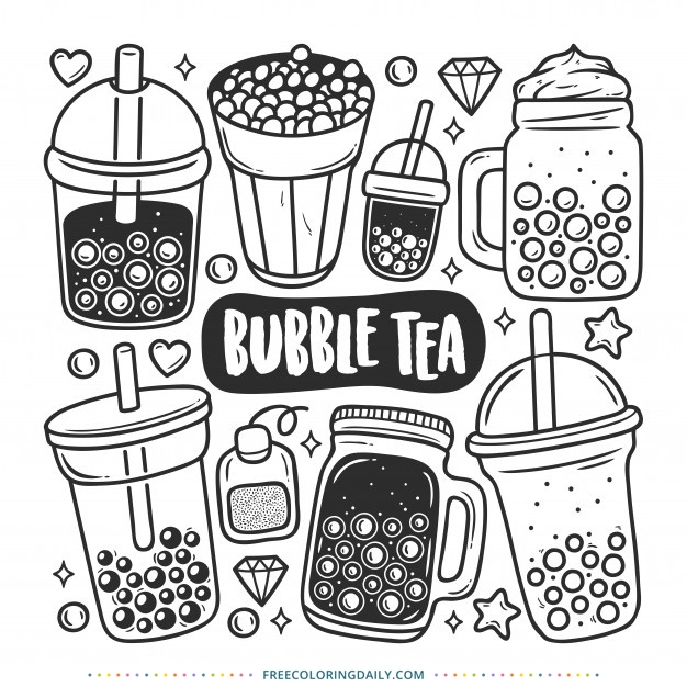 Free Cute Bubble Tea Coloring Page