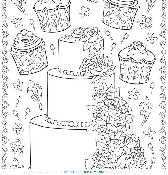 Free Wedding Cake Coloring Page