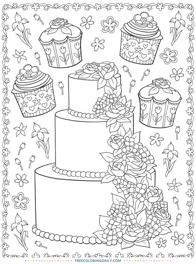 Free Wedding Cake Coloring Page