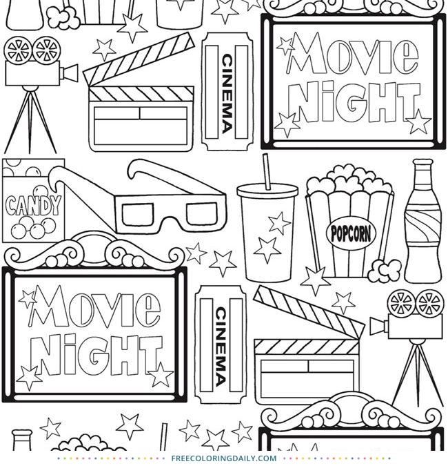 Free Movie Night Coloring Page