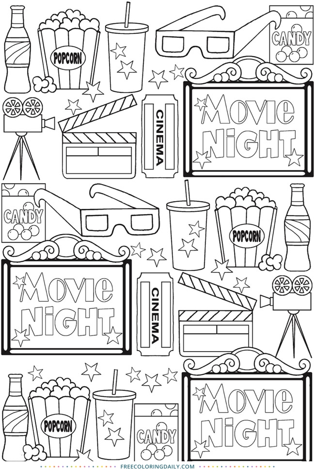 Free Movie Night Coloring Page