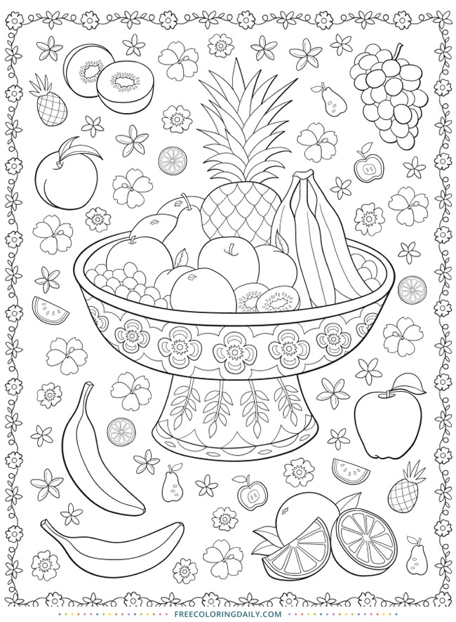Free Fruit Bowl Coloring Page