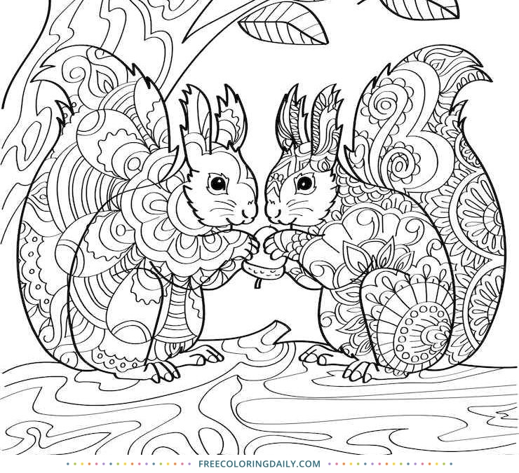 Free Cute Patterned Squirrels Coloring