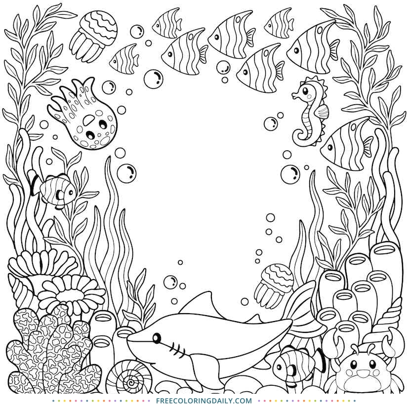 Free Adorable Under the Sea Coloring Frame
