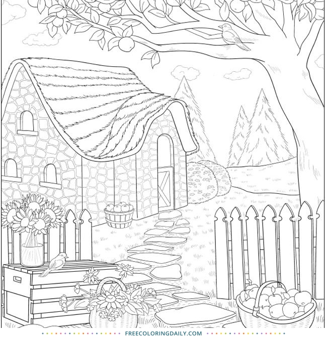 Free Cute Cottage Coloring