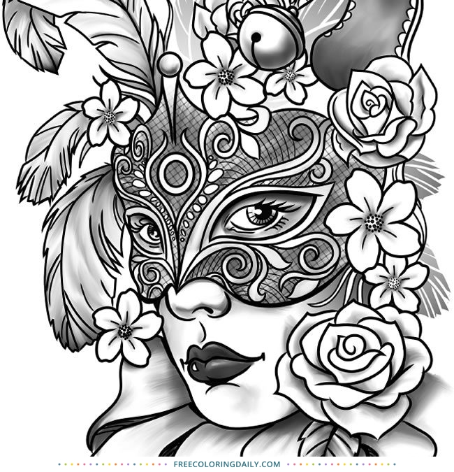 Free Gorgeous Mask Coloring Page