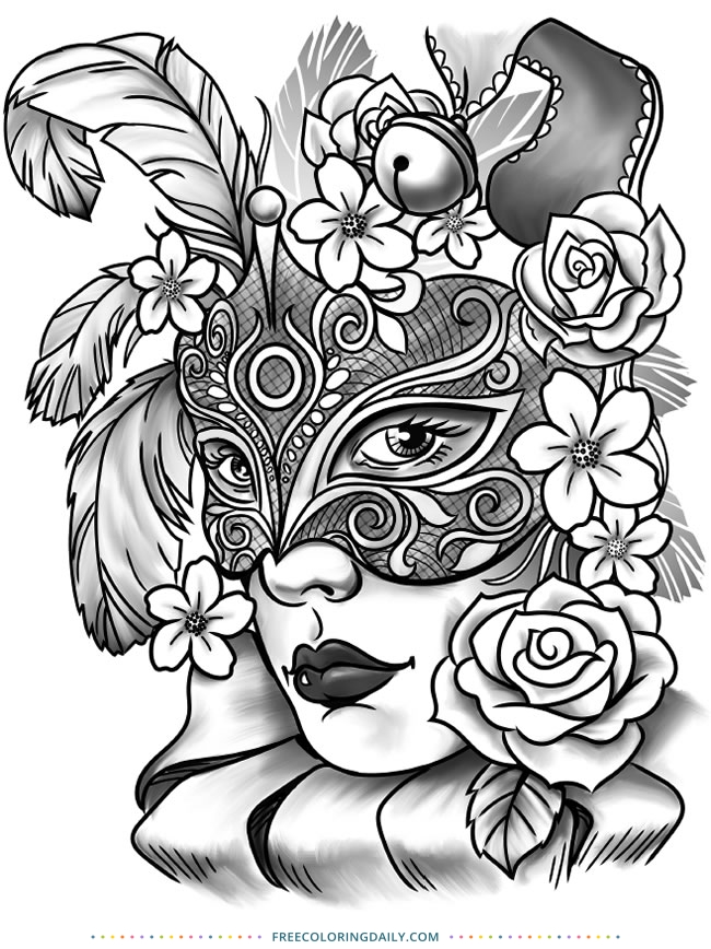 Free Gorgeous Mask Coloring Page