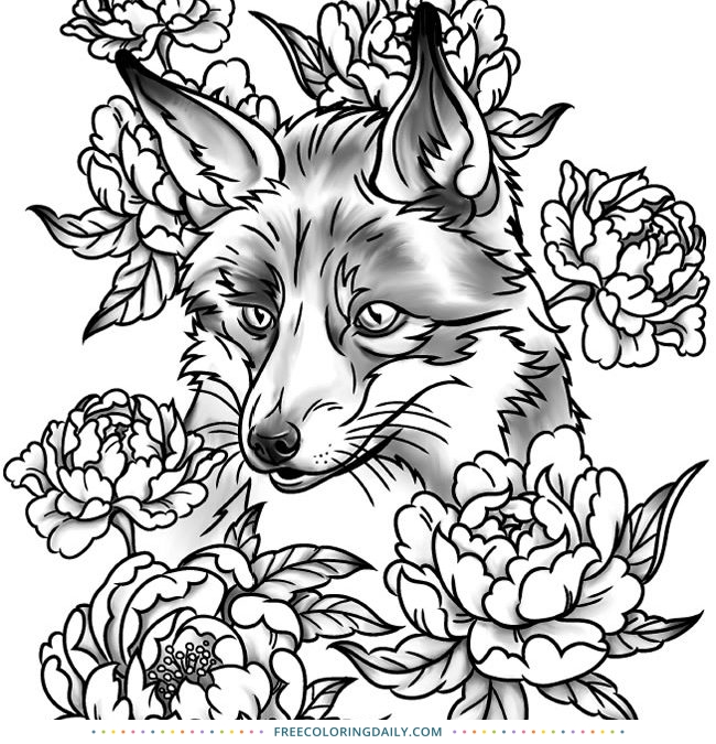Free Flower Fox Coloring Page