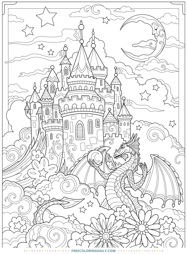 Free Castle Dragon Coloring Page