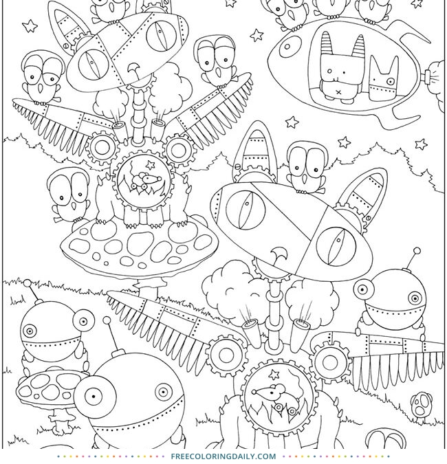 Free Funny Aliens Coloring Page