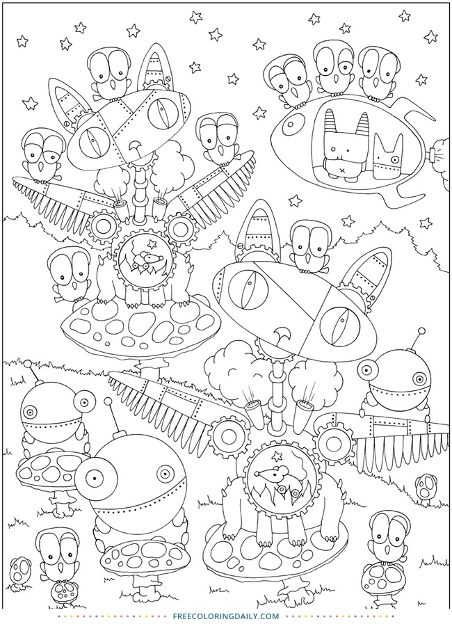 Free Funny Aliens Coloring Page