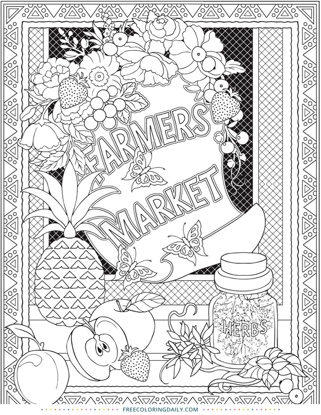 Free Farmer’s Market Coloring Page