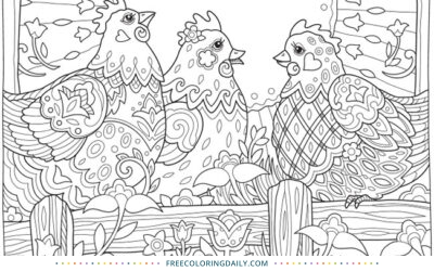 Free Patchwork Chickens Coloring Page