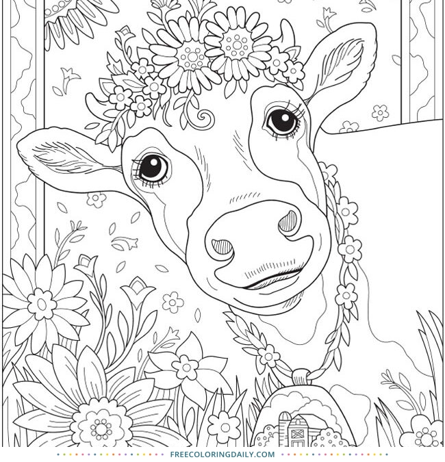 Free Floral Cow Coloring Page